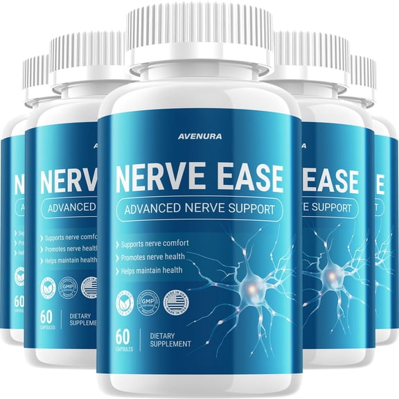 Nerve Ease Capsules – NerveEase Natural Ingredients Maximum Strength Supplement for Nerve Support, 5 Pack, 300 Capsules