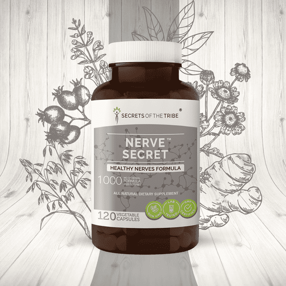 Secrets of the Tribe Nerve Secret Capsules Dietary Supplement, Natural Herb Blend, Made from Turmeric, Feverfew, Passionflower, Hawthorn, Oatstraw, Skullcap 120 Count