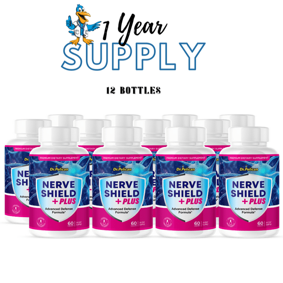 Nerve Shield + PLUS- Focus/Nerves & Immune Health- 12 Bottles- 720 Capsules- Dr. Pelican