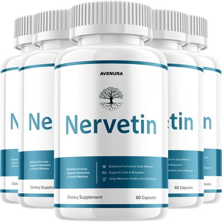 Nervetin Pills – Nervetin Natural Ingredients Nootropic Supplement for Health Support, 5 Pack, 300 Capsules