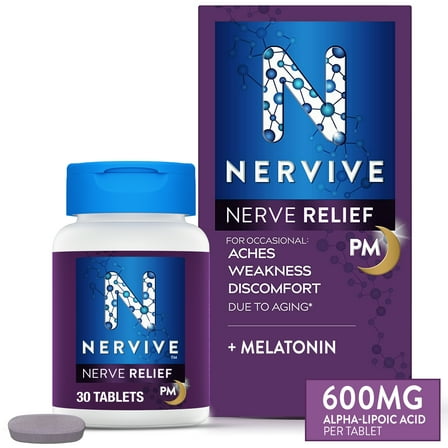 (2 pack) Nervive PM Nerve Relief Tablets, Nighttime Nerve Pain Relief with Vitamin B12 and ALA, 30 Count
