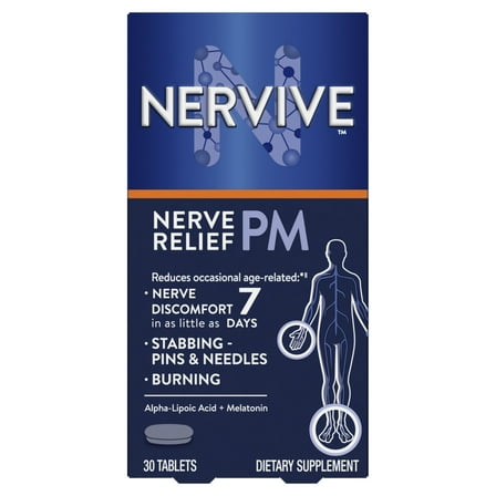 Nervive PM Nerve Relief Tablets, Nighttime Nerve Pain Relief with Vitamin B12 and ALA, 30 Count