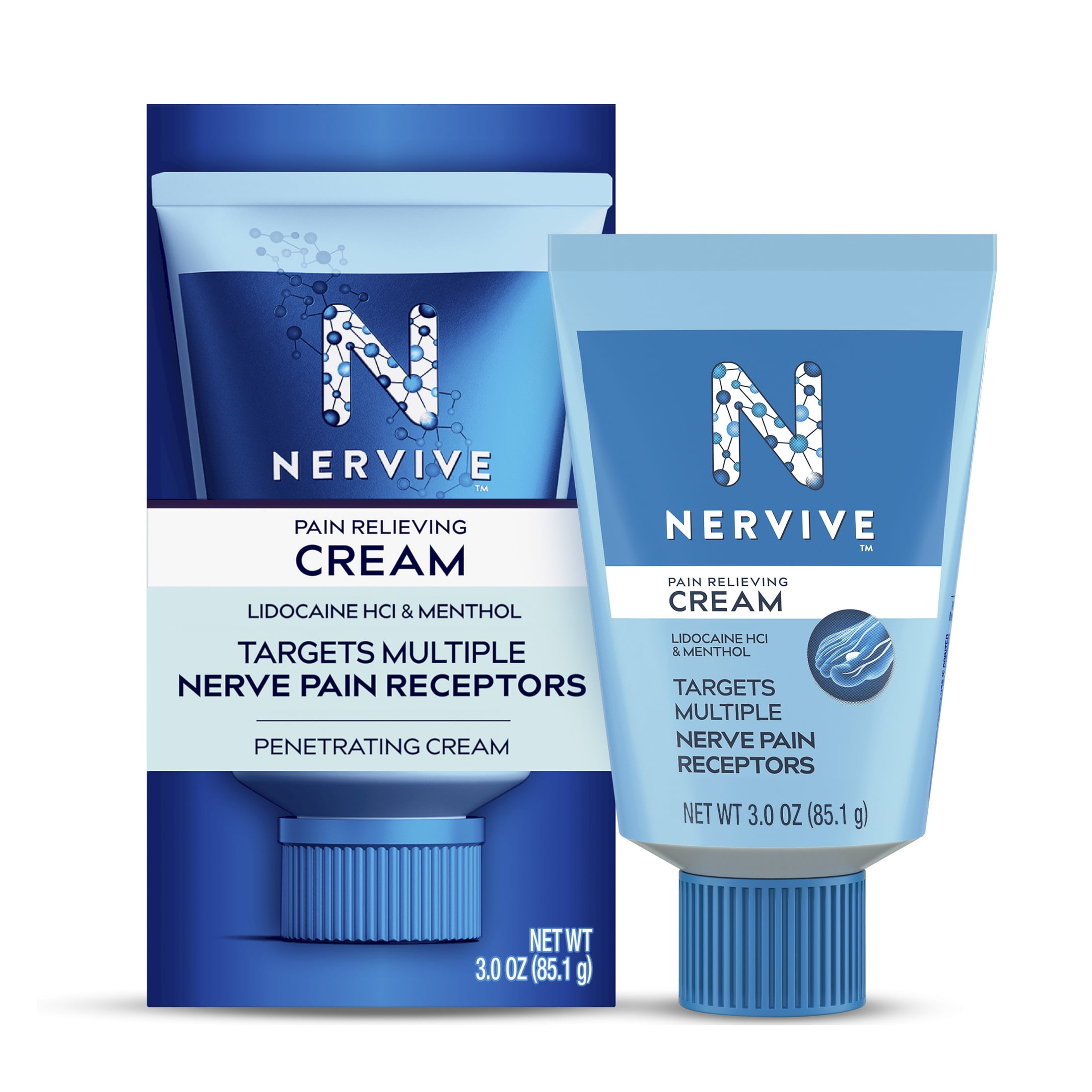 Nervive Topical Pain Relief Cream, Numbing Lidocaine for Nerve Pain Relief in Hands and Feet, 3 oz