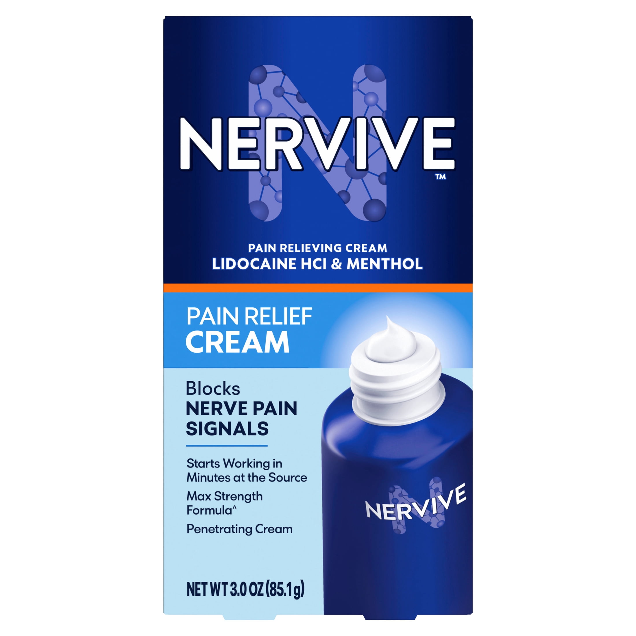Nervive Pain Relieving Cream, Max Strength Topical Pain Reliever, 3.0 oz