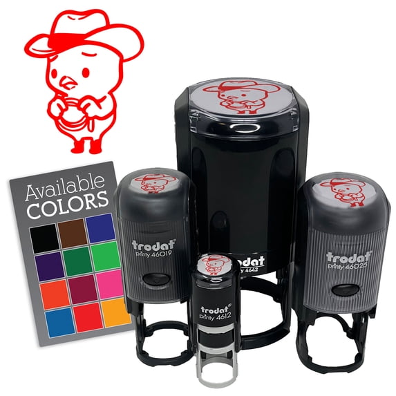Nervous Baby Chicken Cowboy Rodeo Lasso Chick Self-Inking Rubber Stamp for Stamping Ink Stamper Crafting Planners - 1 inch Medium - Yellow Ink