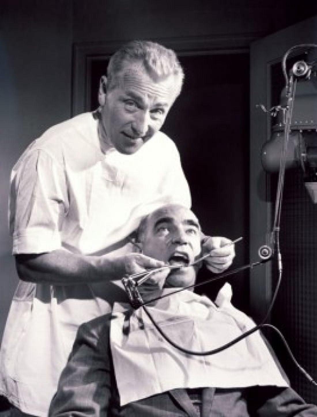Nervous male patient getting treatment from a male dentist Canvas Art - (24 x 36)