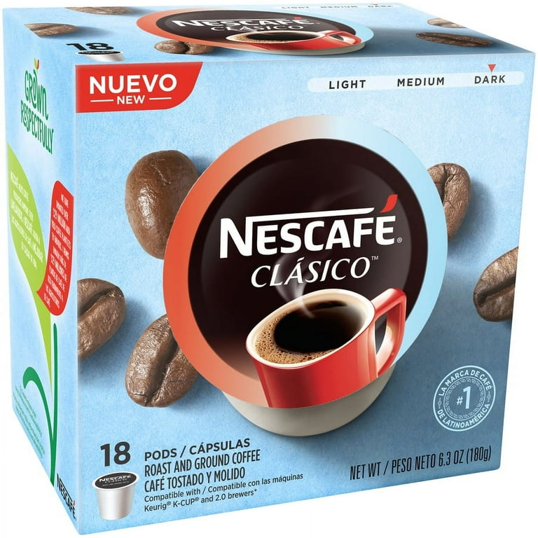 NesCaf&eacute; Clasico Ground Coffee Pods Dark Roast 18 Count box