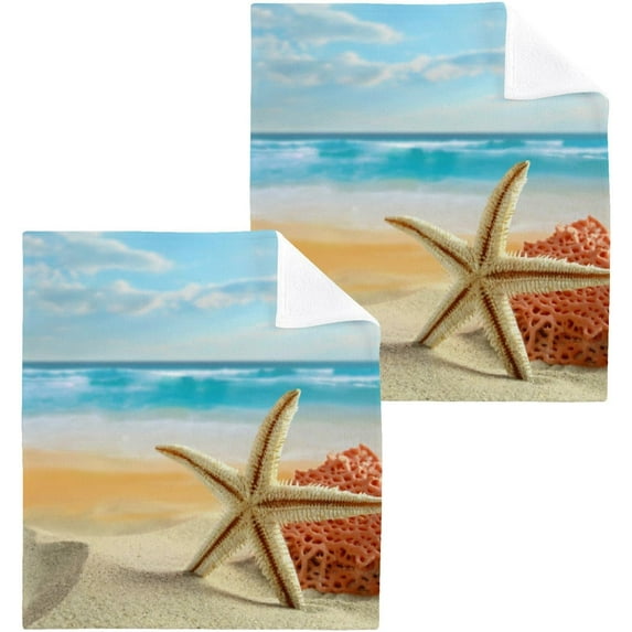 Nesatuwa 4PCS Tropical Beach Towels Cotton Washcloths Set,Quick Drying & Absorbent Soft Bathroom Hand Towel Lightweight & Portable Fingertip Towel