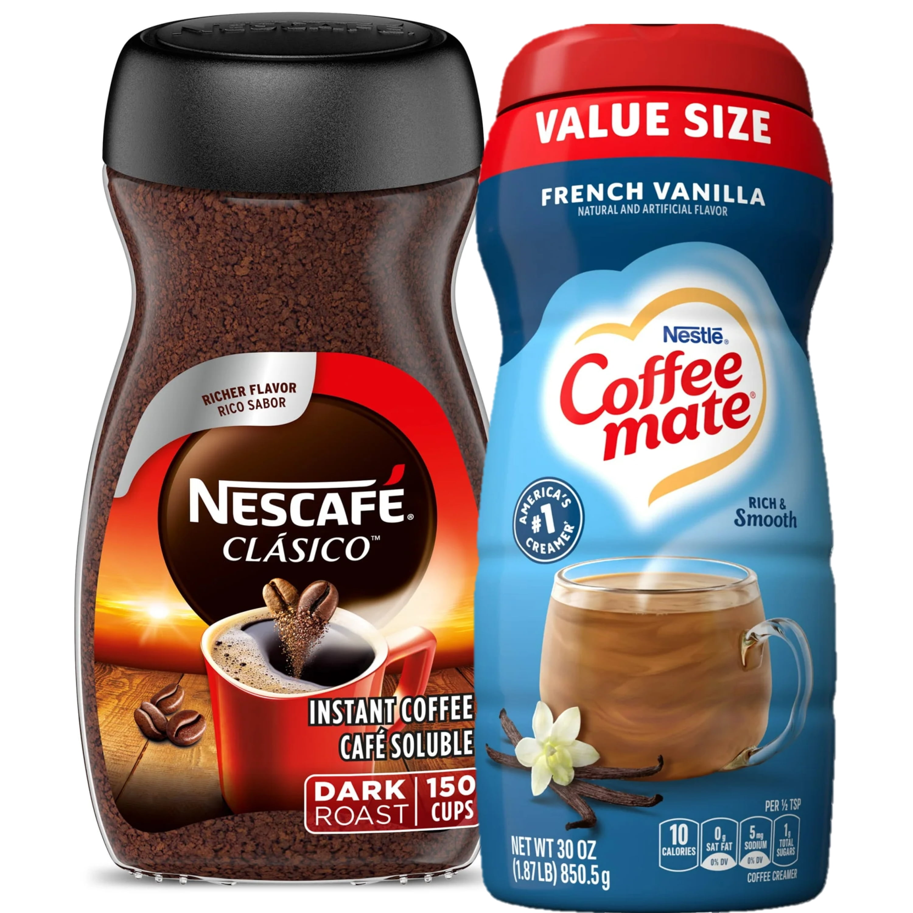 Nescafé Clasico Dark Roast Instant Coffee Jar with Coffee mate Creamer