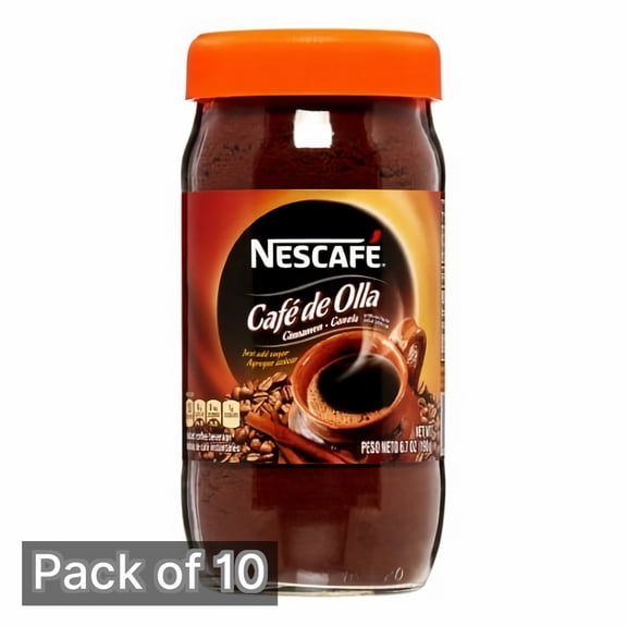 Nescaf Cafe de Olla Instant Coffee, Dark Roast Cinnamon 6.7 oz (Pack of 10)