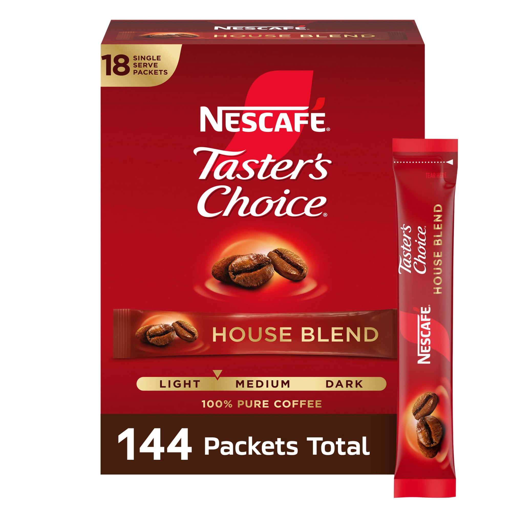 Nescafé Taster's Choice, Light Medium Roast Instant Coffee Packets, 144 Count (8 Boxes of 18)