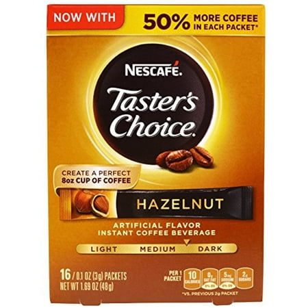 Nescafé, Tasters Choice, Instant Coffee Beverage, Hazelnut, 16 Packets, 0.1 Oz (3 G) Each - 2Pc
