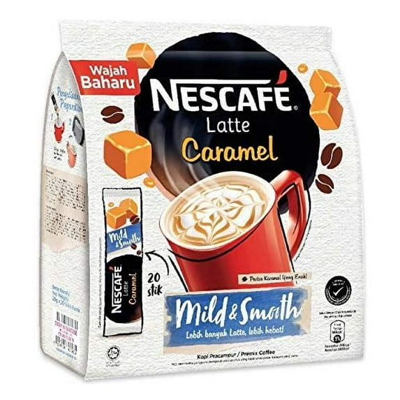 Nescafe 3 in 1 CARAMEL Coffee Latte - Instant Coffee Packets - Single Serve Flavored Coffee Mix (20 Sticks)