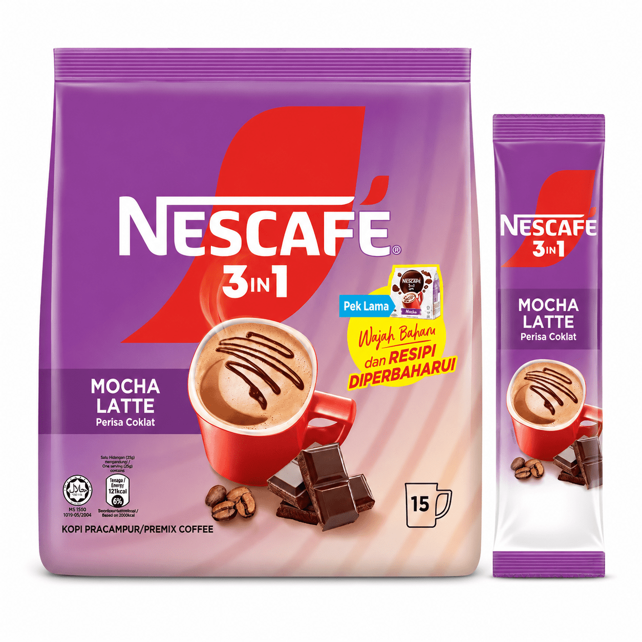 NESCAFÃ‰ 3 in 1 Mocha Coffee Latte, Instant Coffee Packets, Single
