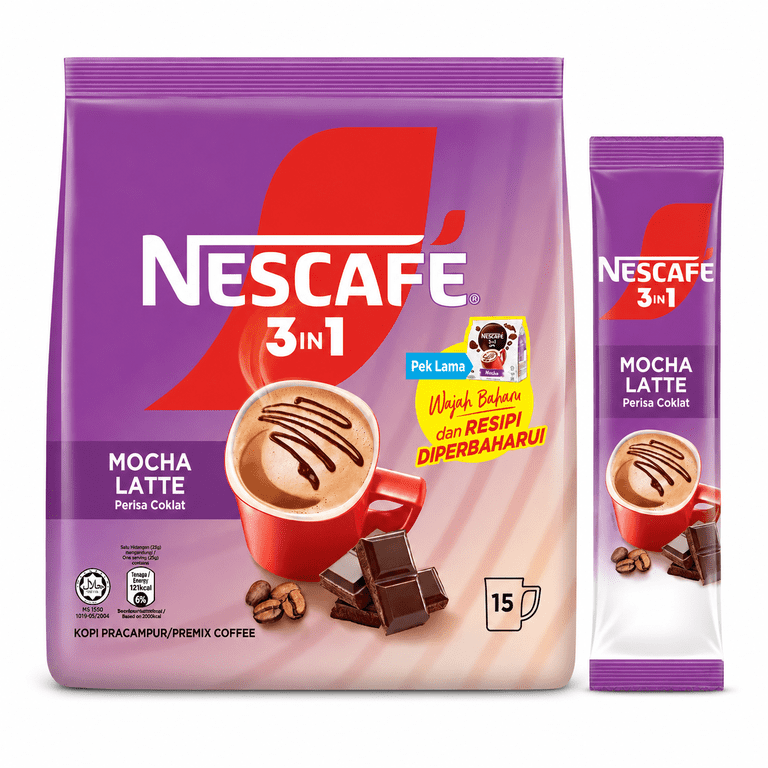 NESCAFÃ‰ 3 in 1 Mocha Coffee Latte, Instant Coffee Packets, Single