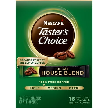 Nescafe Decaf Taster's Choice, Light Medium Roast Instant Coffee Packets, 16 Count