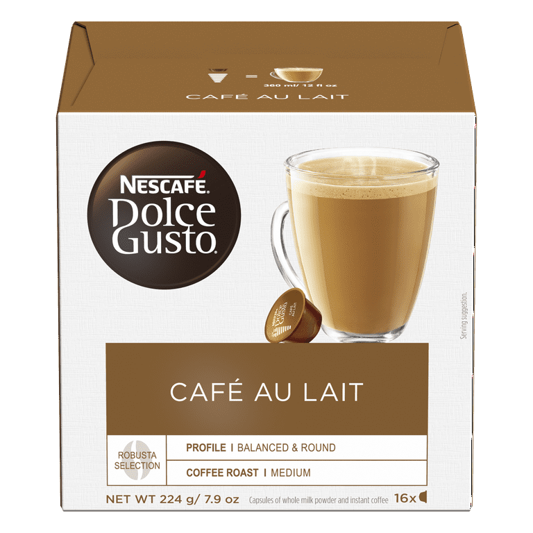 Nescafe Dolce Gusto Café Au Lait Coffee Pods, Dark Roast with Whole Milk,  48 Ct
