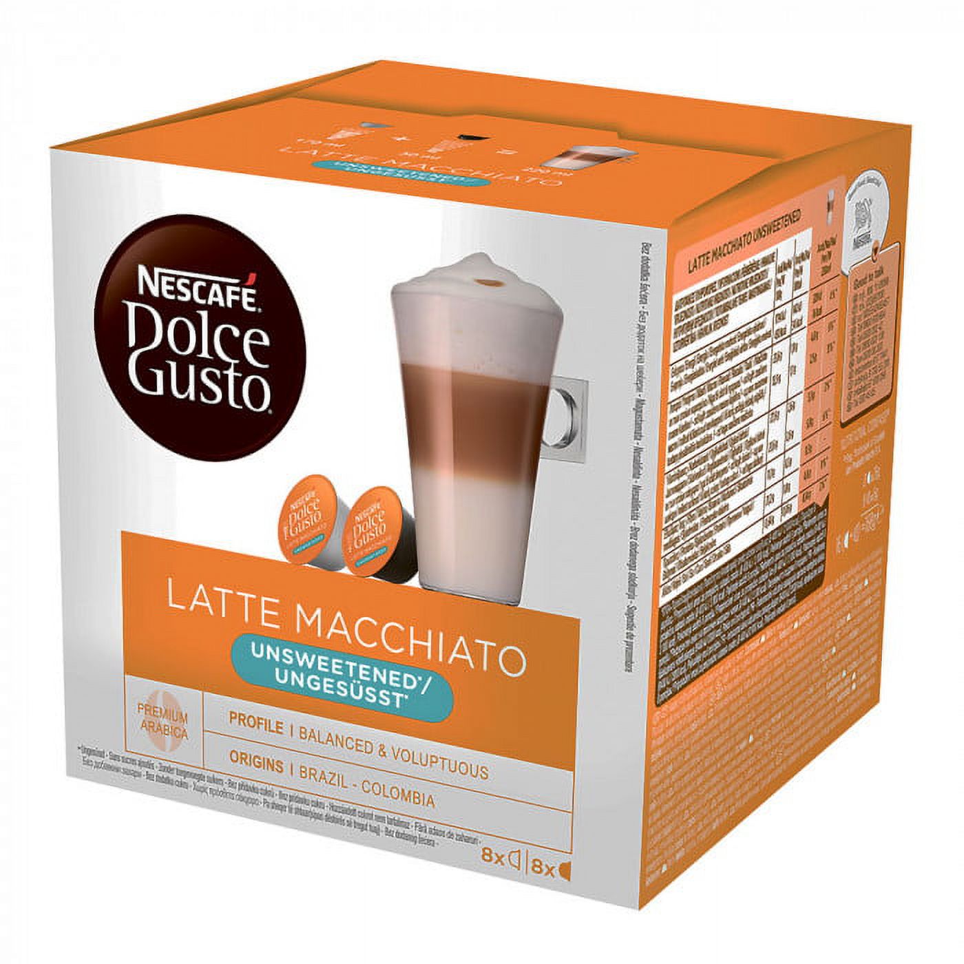 Nescafe Dolce Gusto Latte Macchiato Unsweetened Coffee Capsules, 16 Count  (Pack of 3)