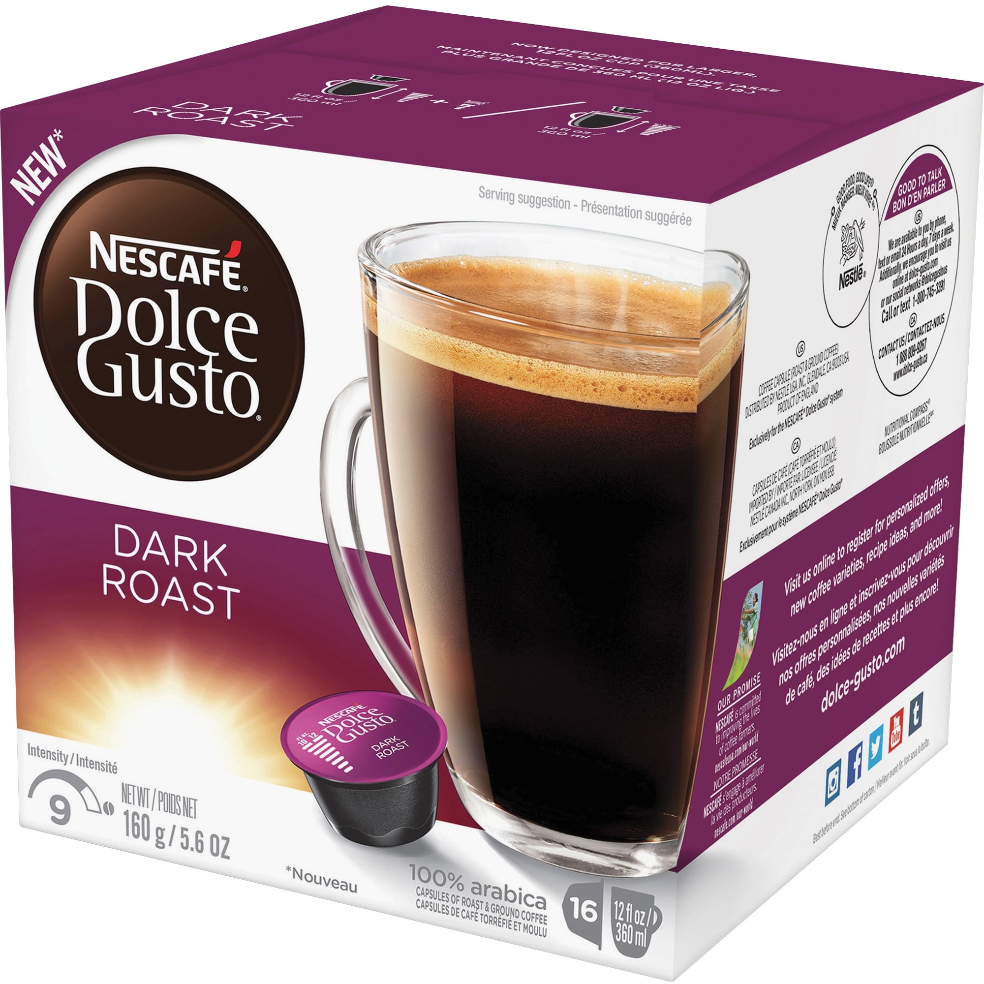 Nescafe Dolce Gusto, NES77317, Dark Roast Coffee Capsules, 16 / Box 