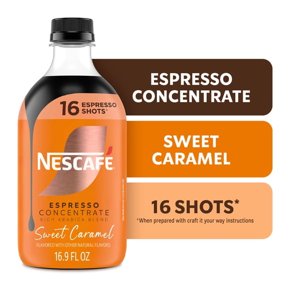 NESCAF Espresso Concentrate Sweet Caramel, Flavored Coffee Concentrate, Instant Espresso, 16 Shots 16.9 fl oz