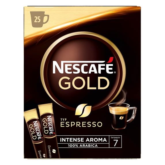 Nescafe Gold Espresso 100% Arabica Ground Coffee Beans The Finest Instant Aroma Coffee Beverages Stickes For A Perfect Day Start (1 Box (25 Sticks))