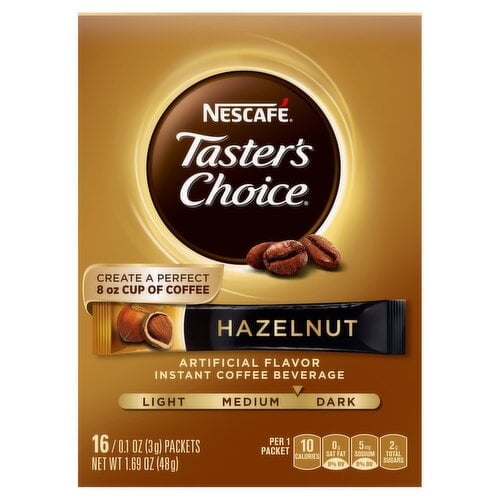 Nescafe Taster's Choice Hazelnut Instant Coffee Beverage, 16 count, 0.1 oz(packaging may vary)