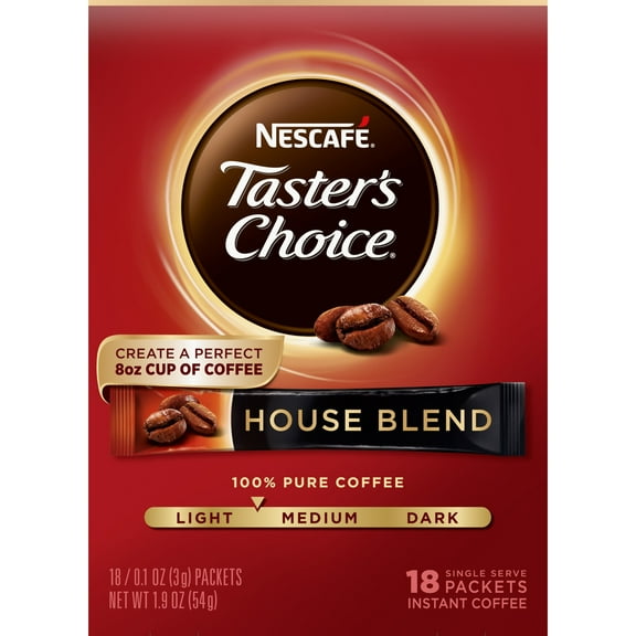 Nescafe Taster's Choice, House Blend Light Medium Roast Instant Coffee, 1 box (18 packets)