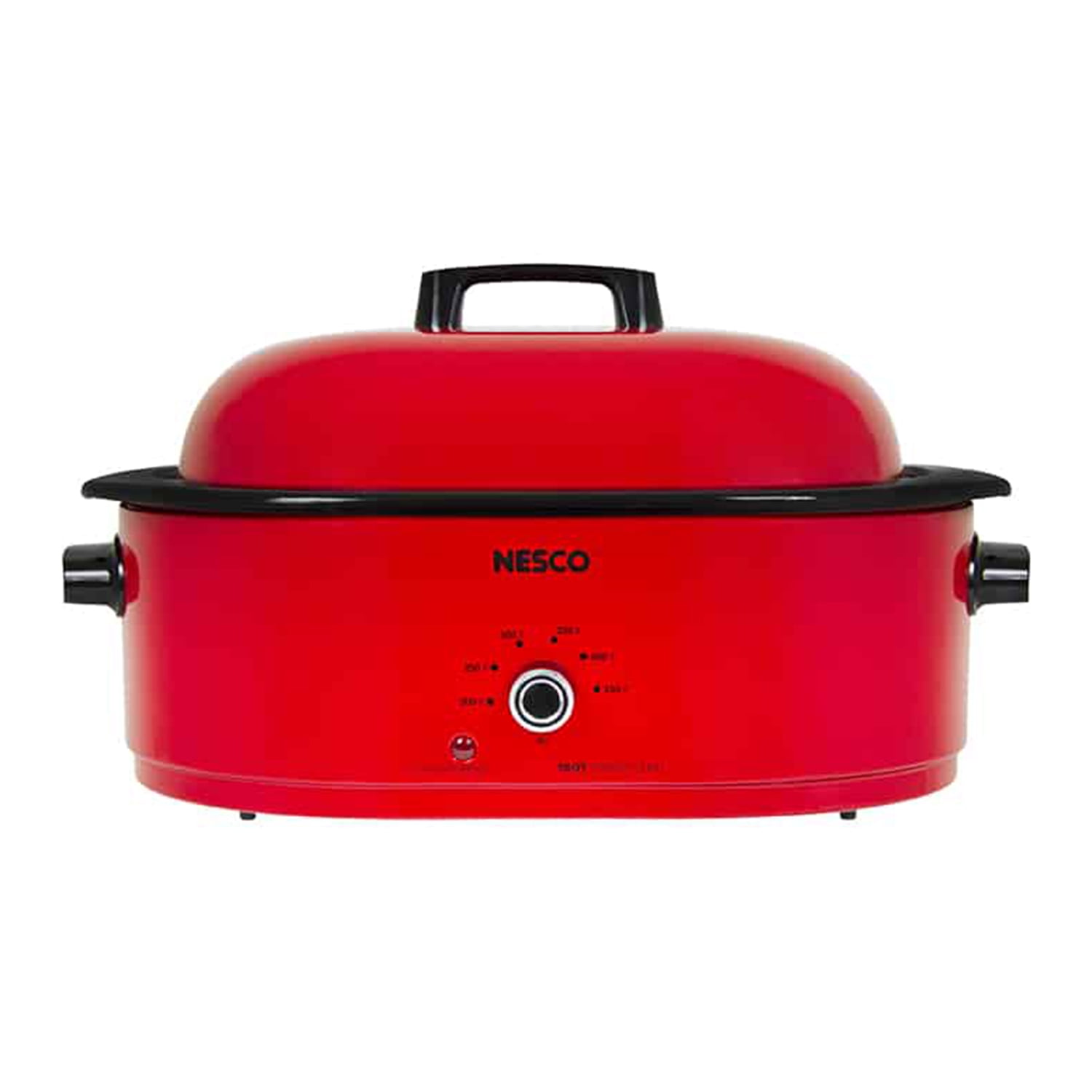 Nesco 18 Qt Stainless Steel Porcelain Oven Roaster with Lid, Chrome Red
