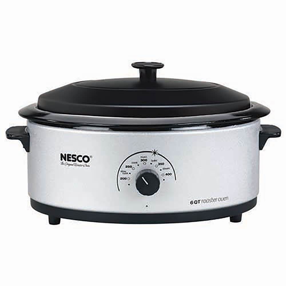 Nesco 6 Qt. Silver Roaster, Glass Lid And Porcelain Cookwell