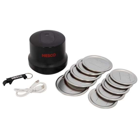 NESCO Electric Mason Jar Vacuum Sealer with 10 Assorted Lids, Type-C Charging Cable, and Bottle or Jar Opener