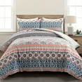 thumbnail image 1 of Nesco Stripe Reversible Cotton Duvet Cover Navy/Coral 3Pc Set Full/Queen, 1 of 9
