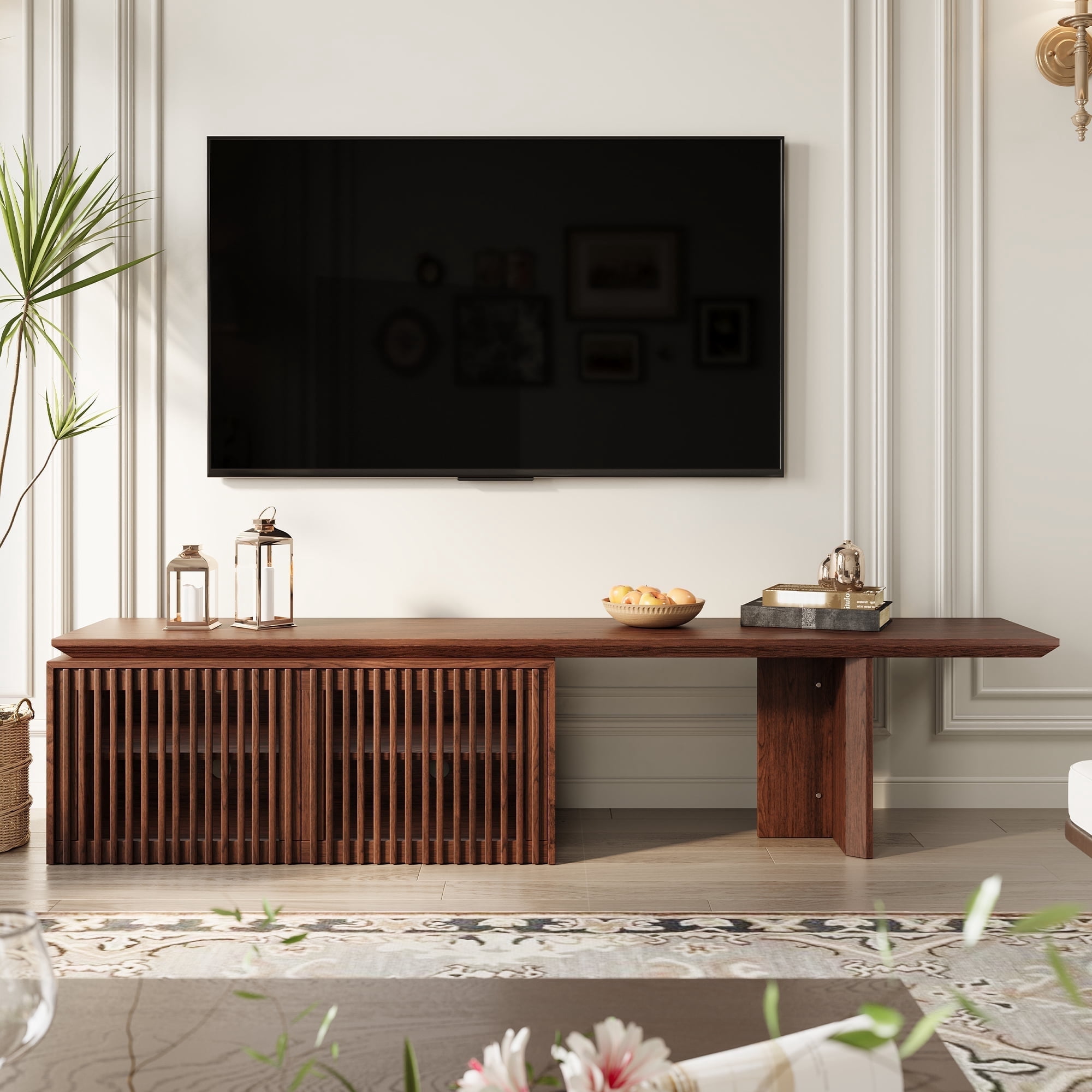 siu want Adjustable Walnut TV Stand with Storage for TVs Up to 100" - Modern Entertainment Center