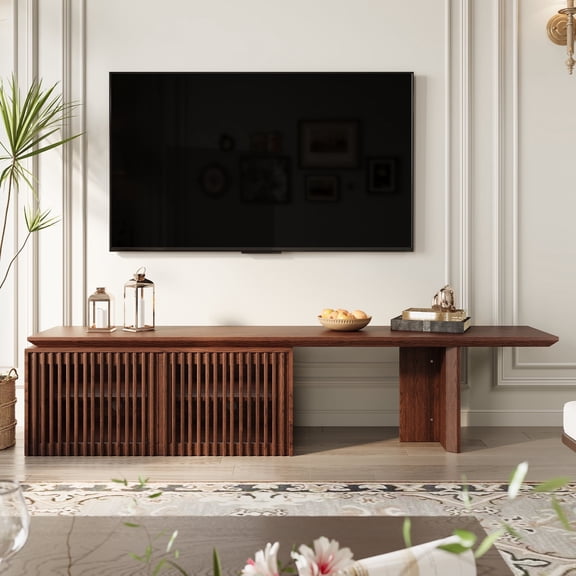 siu want Adjustable Walnut TV Stand with Storage for TVs Up to 100" - Modern Entertainment Center