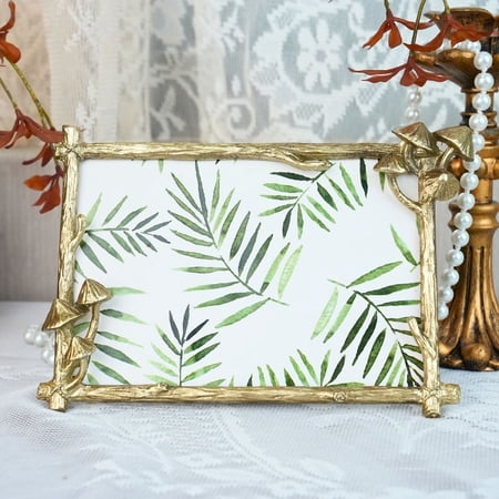 Whimsical Forest-Inspired Gold Mushroom Picture Frame – Nature-Themed 4x6 Horizontal Photo Frame