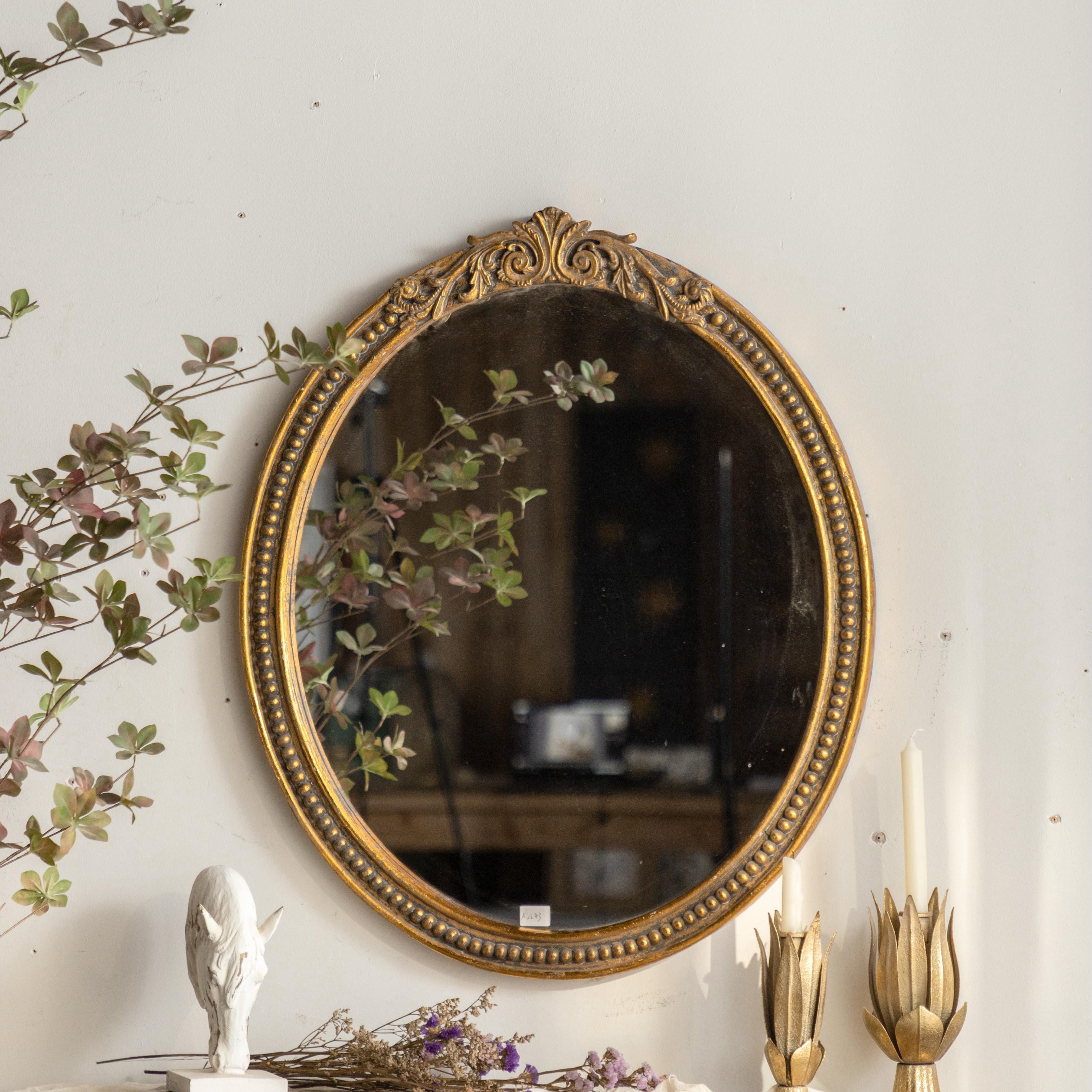 Vintage Oval 34"x29" Wall Mirror, Antique Gold Frame, Decorative Vanity Mirror for Bedroom, Living Room or Entryway