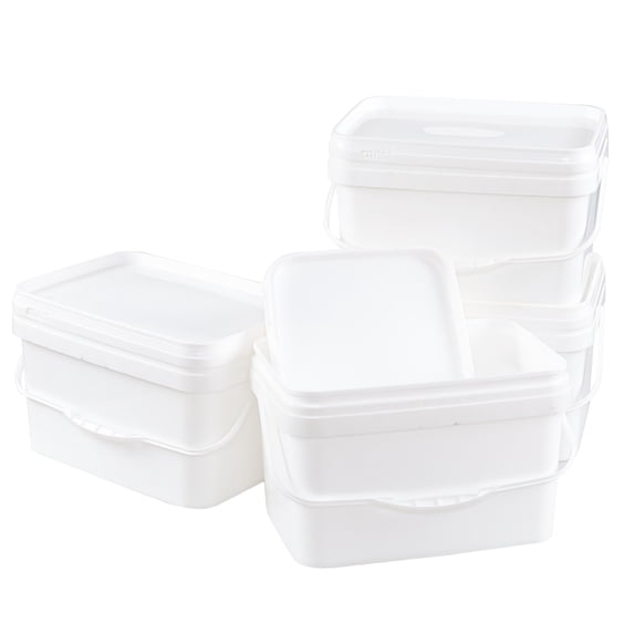 Nesmilers 10 L Rectangular Plastic Buckets with Lids, 4 Pack White All Purpose Pail with Lids