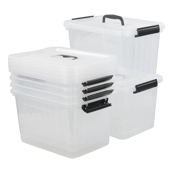 Nesmilers 12 L Plastic Storage Bins with Lids, 6 Pack Clear Latch Totes with Handles