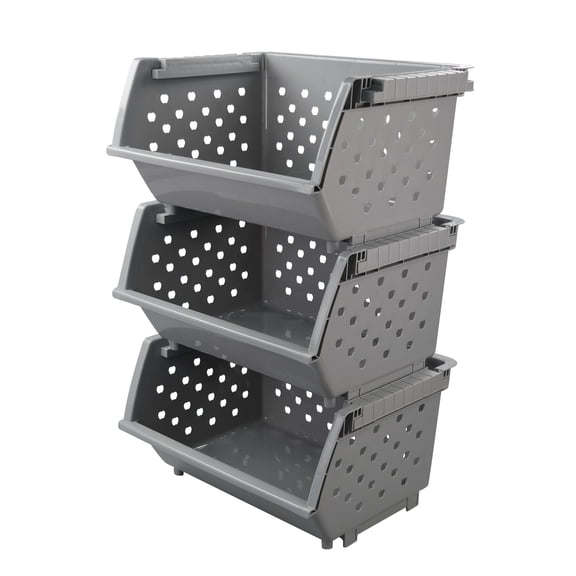 Nesmilers 3 Pack Kitchen Stacking Organizer Baskets, Plastic Stackable Storage Basket