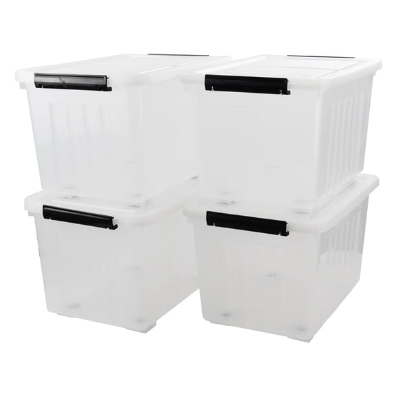 Nesmilers 30 Quart 4 Pack Clear Latch Bin with Wheels, Plastic Stackable Storage Box
