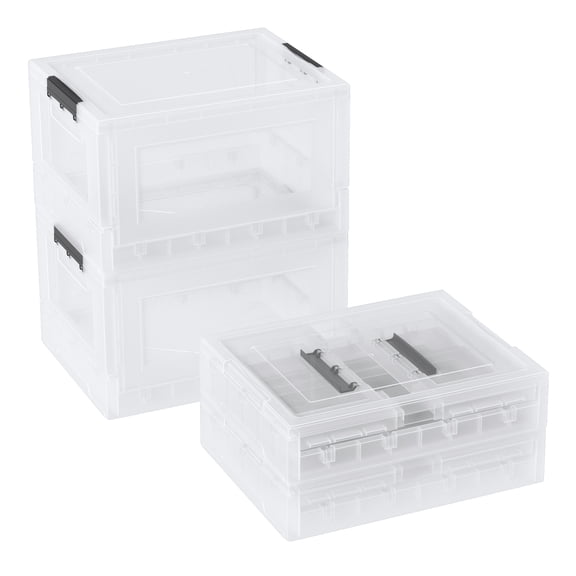 Nesmilers 30 Quart Clear Foldable Storage Box with Lid, 4 Pack Plastic Collapsible Storage Bins