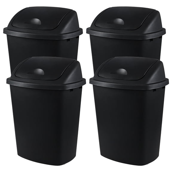 Nesmilers 4 Pack Plastic Swing Top Trash Can, Garbage Can with Lid, Black