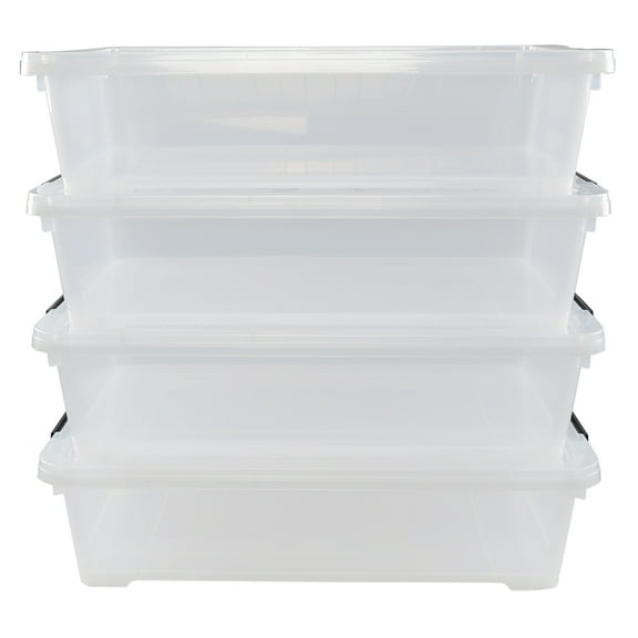 Nesmilers 40 Quart Plastic Underbed Storage Bins, 4-Pack Clear Wheeled Storage Box