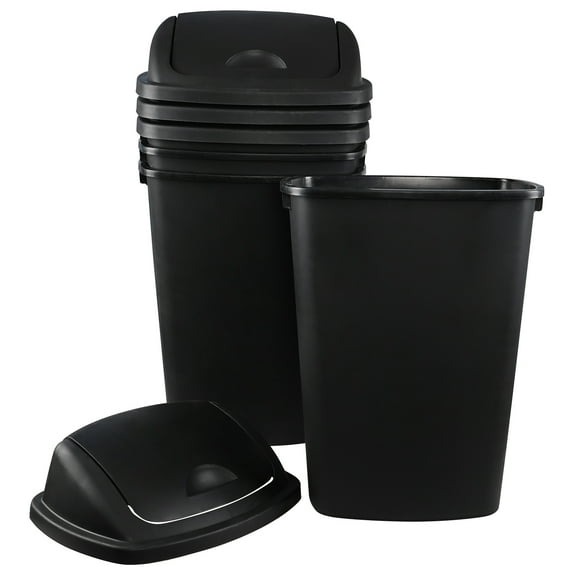 Nesmilers 50 Litre Plastic Garbage Cans with Swing Lid, 4 Pack Plastic Swing Top Trash Can, Black
