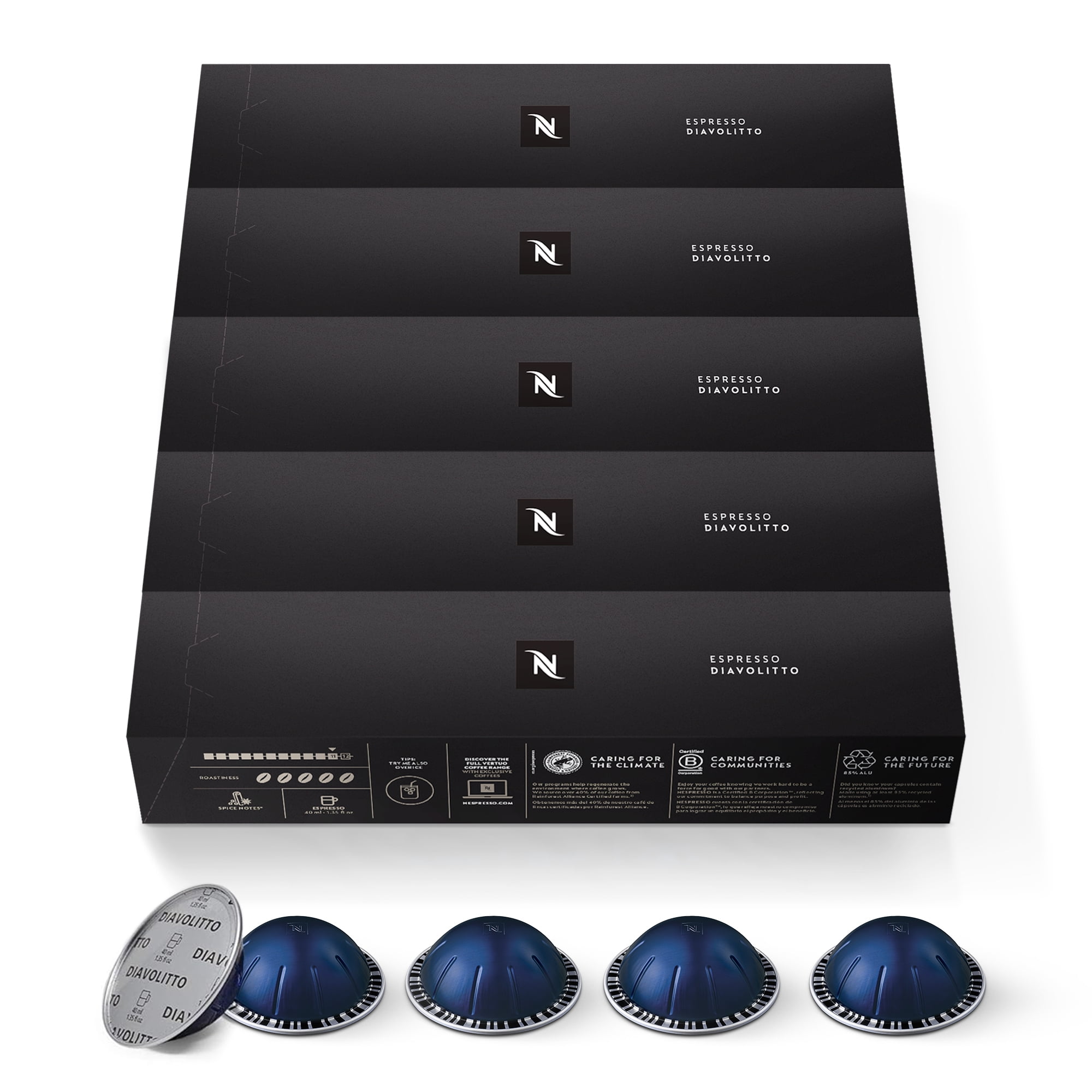 Nespresso Capsules Vertuo, Diavolitto, Dark Roast Espresso, 50-Count Espresso Coffee Pods