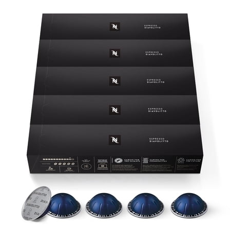 Nespresso Capsules Vertuo, Diavolitto, Dark Roast Espresso, 50-Count Espresso Coffee Pods