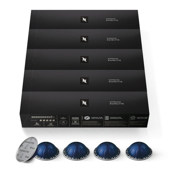 Nespresso Capsules Vertuo, Diavolitto, Dark Roast Espresso, 50-Count Espresso Coffee Pods