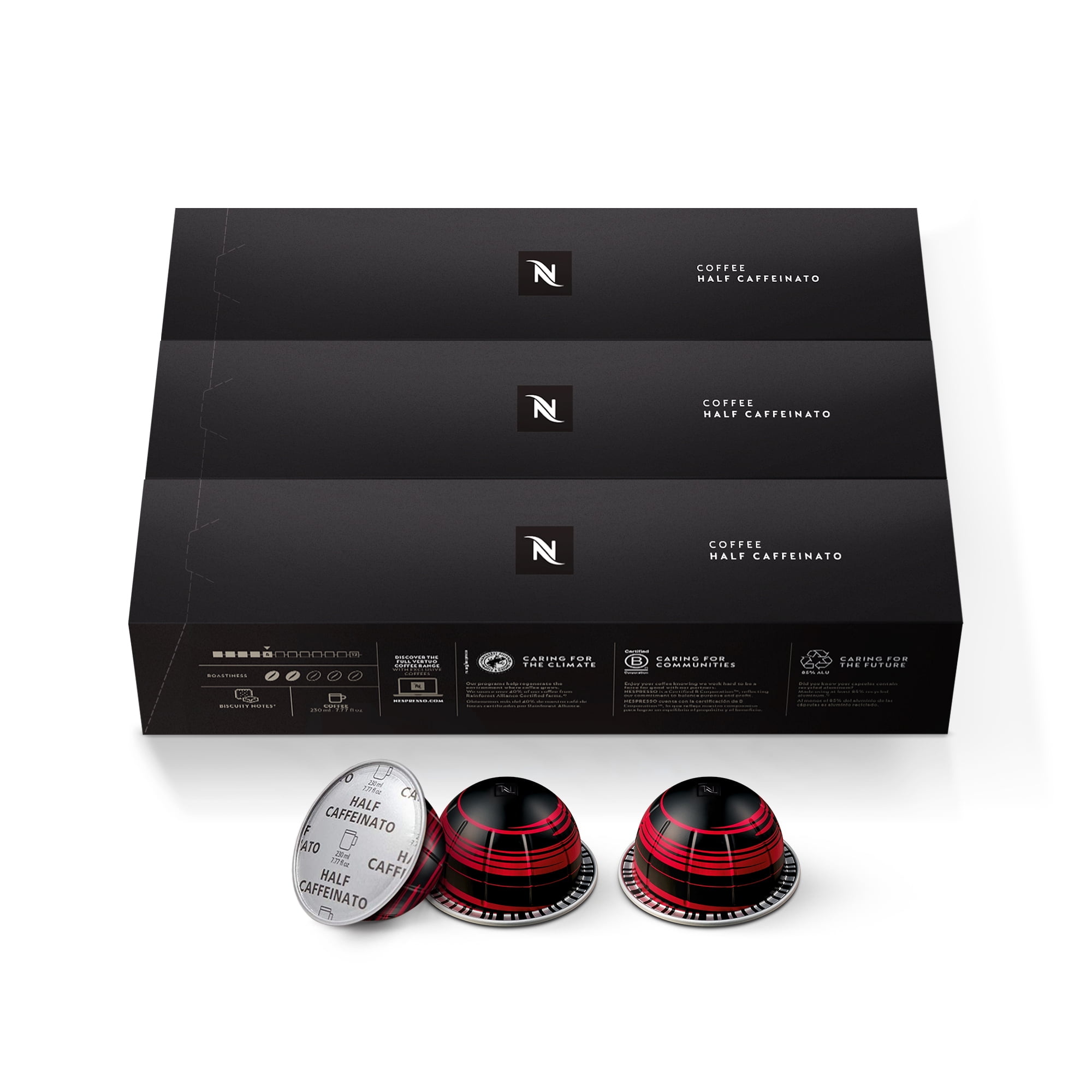 Nespresso Capsules Vertuo, Half Caffeinato, Mild Roast Coffee, 30 Count Coffee Pods