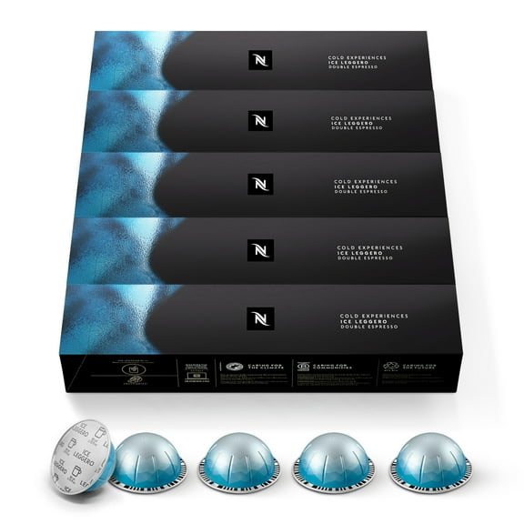 Nespresso Capsules Vertuo, Ice Leggero, 50-Count Double Espresso Coffee Pods