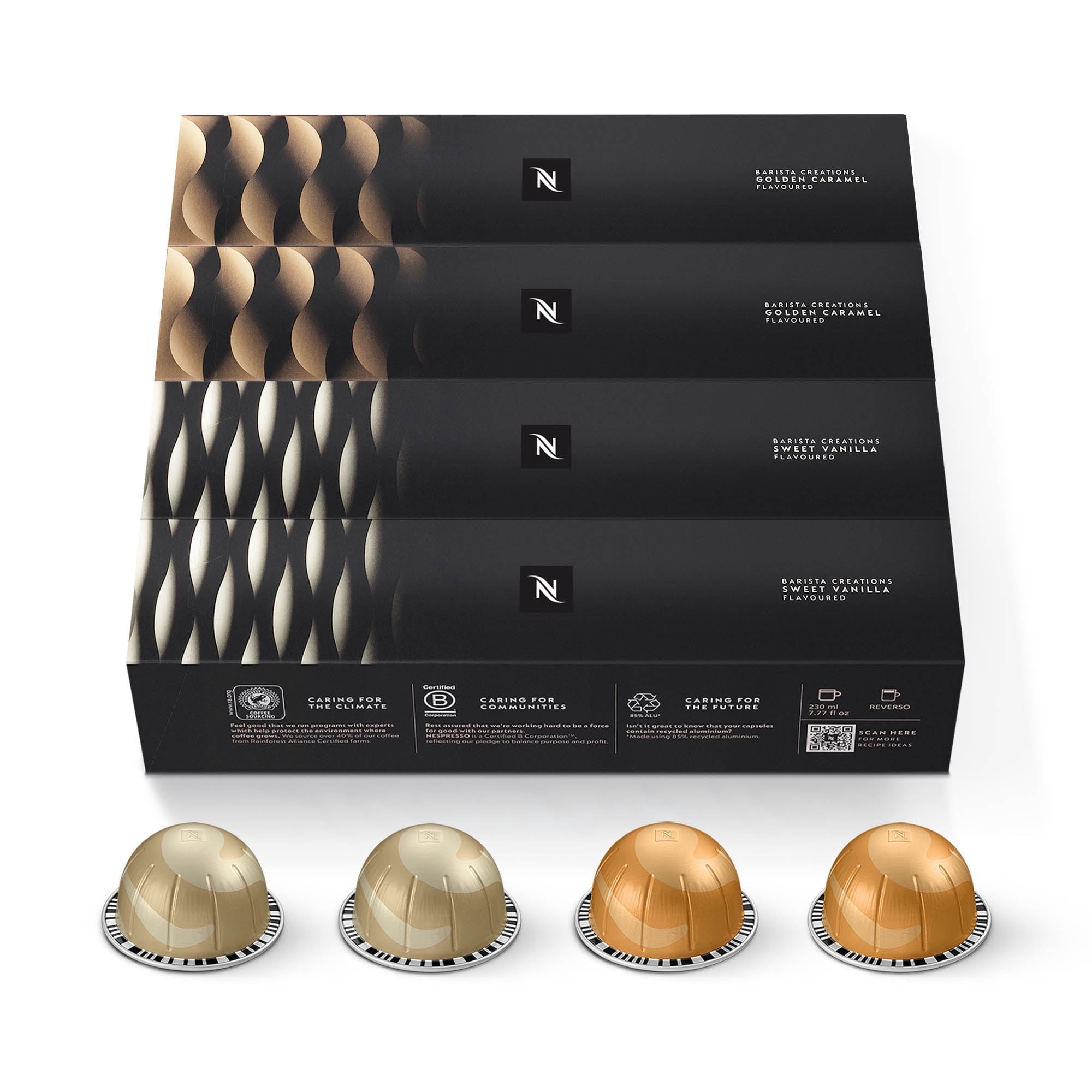 Nespresso Capsules Vertuo, Medium Roast Coffee, Variety Pack, Sweet Vanilla, Golden Caramel, 40-Count Coffee & Espresso Pods, Brews 7.77 oz