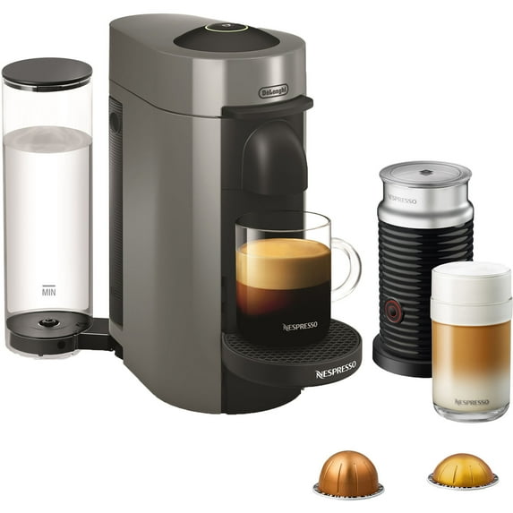 Nespresso New Vertuo Plus Coffee and Espresso Machine by De'Longhi with Aerocinno, Gray, Single-Serve Brewers